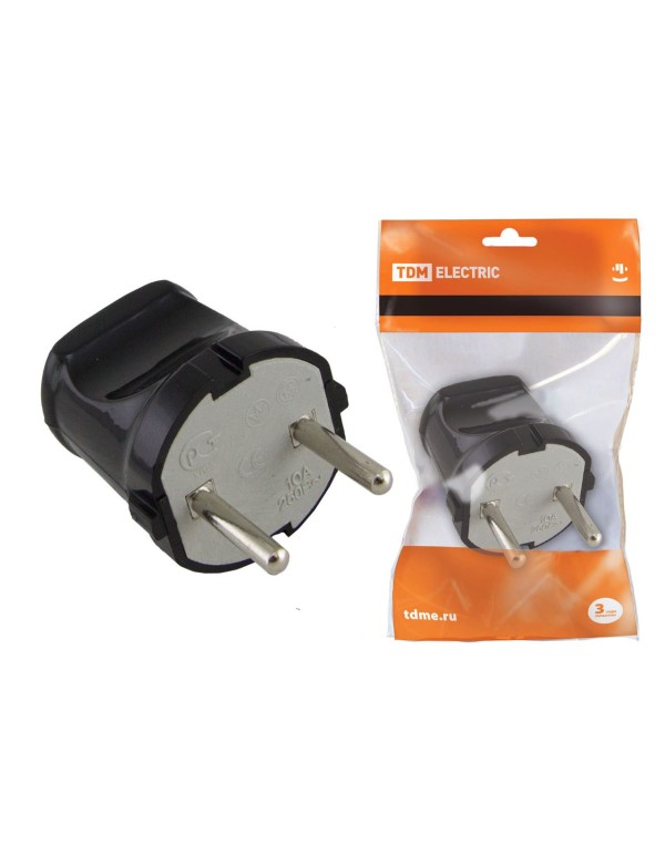 Вилка б/з черная 6А 250В | SQ1806-0002 | TDM