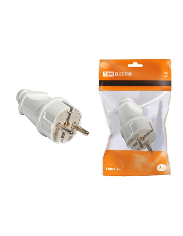 Вилка прямая с/з белая 16А 250В | SQ1806-0003 | TDM