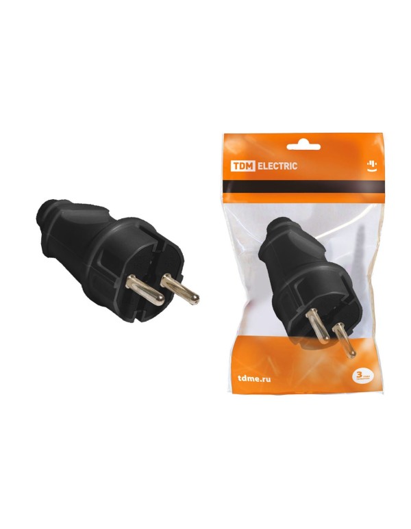 Вилка прямая с/з черная 16А 250В | SQ1806-0004 | TDM